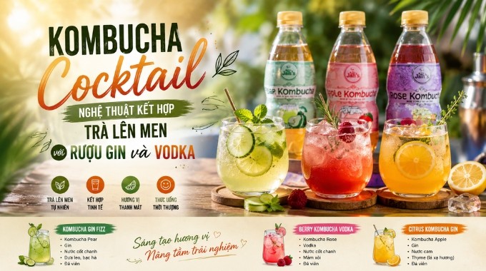 Kombucha Cocktail: Cách Pha Gin & Vodka Chuẩn Vị Hiện Đại