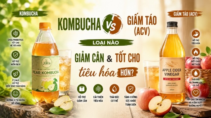 Kombucha Hay Giấm Táo Hữu Cơ: So Sánh Chi Tiết Về Tiêu Hóa, Giảm Cân Và Hương Vị